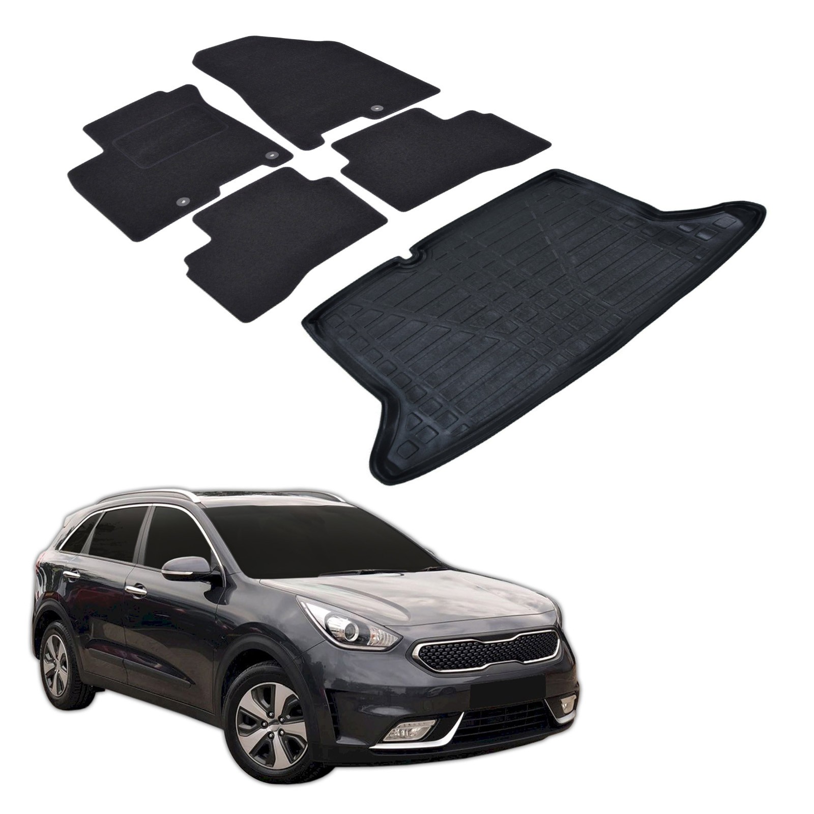 Jeu de tapis et coffre pour Kia Niro 2016-2022 parfaits pour les sorties nature en famille