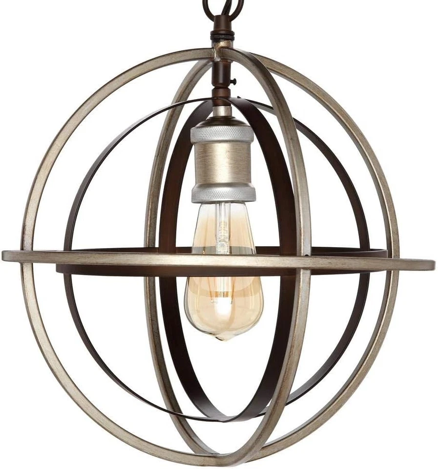 Home Decorators Barton Bay 1-Light Bronze and Champagne Pewter Orb Mini Pendant - Image 2 of 4