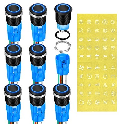 DaierTek 19mm 12V Latching Push Button Switch ON Off Black Metal Pre-Wired 12 Vo
