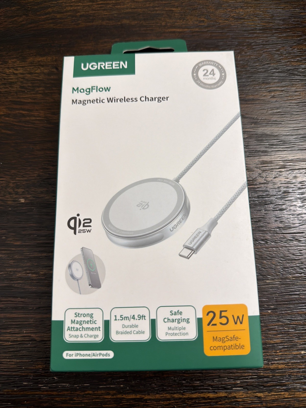 UGREEN Magflow Qi2.2 25W Magnetisches Kabelloses Ladegerät für iPhone/AirPods OFFEN NEU