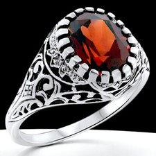 GENUINE 2.25 CT NATURAL GARNET SOLITAIRE 925 STERLING SILVER FILIGREE RING 809