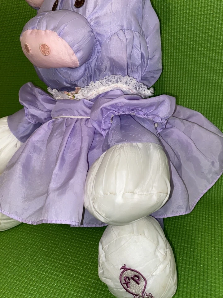 VTG 1987 FISHER PRICE PLUSH PUFFALUMP PIG IN PURPLE DRESS, LAVENDER & PINK EUC - Image 2 of 4