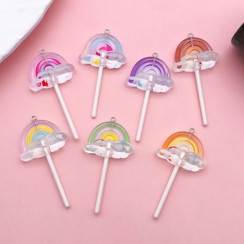 10pcs Resin Rainbow Lollipop Charms Pendants for DIY Jewelry Making 35*67mm - Picture 2 of 20
