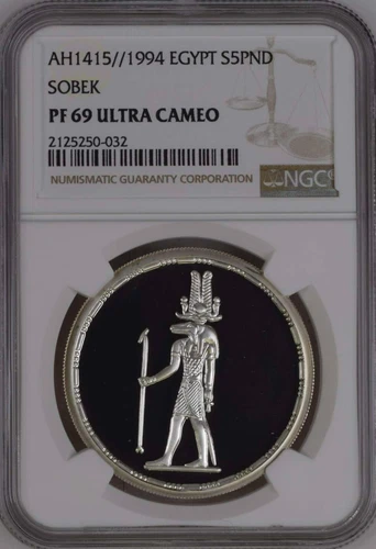 EGYPT , 5 POUNDS GOD SOBEK 1994 NGC PF 69 UC ( LG ) , EXTREMELY RARE