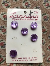 Set of 5 New Pearly Purple Round Buttons 1/2" wide Shank Plastic by Lansing