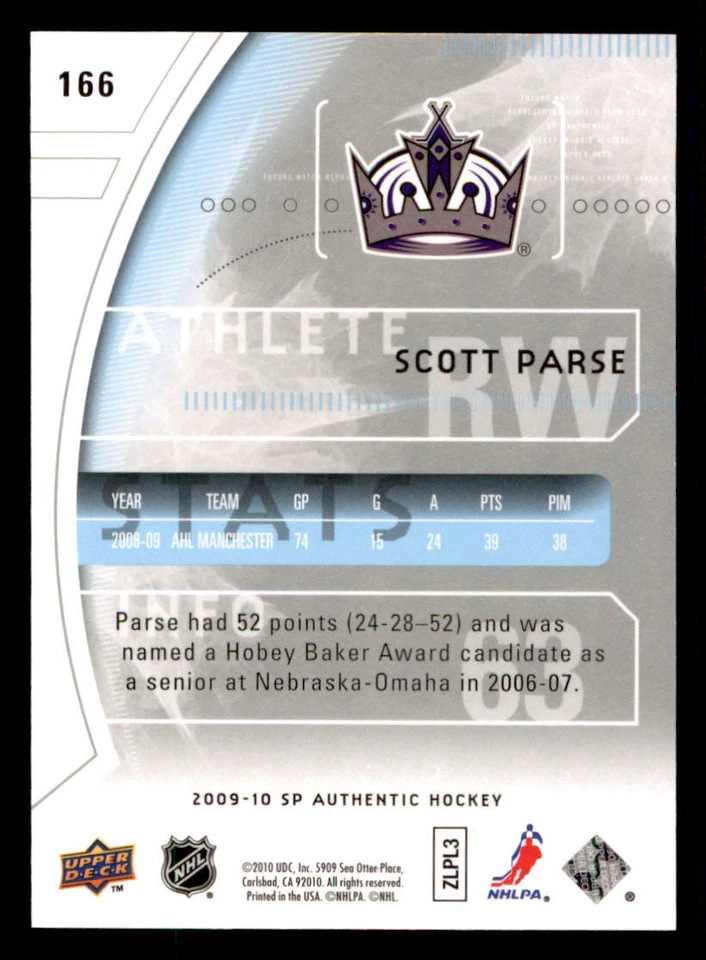 2009-10 SP Authentic #166 Scott Parse RC /999 (ref 239849) - Image 2 of 2