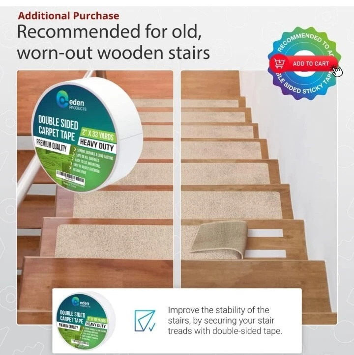 Pisos antideslizantes para escaleras de alfombra para peldaños de madera, 15 piezas 8X30 pulgadas resistencia al deslizamiento interior Foto 4 de 4