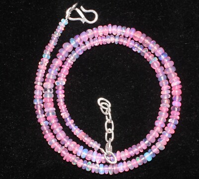 40CRTS 3to4.5MM PINK ETHIOPIAN OPAL SMOOTH RONDELLE BEADS NECKLACE #994
