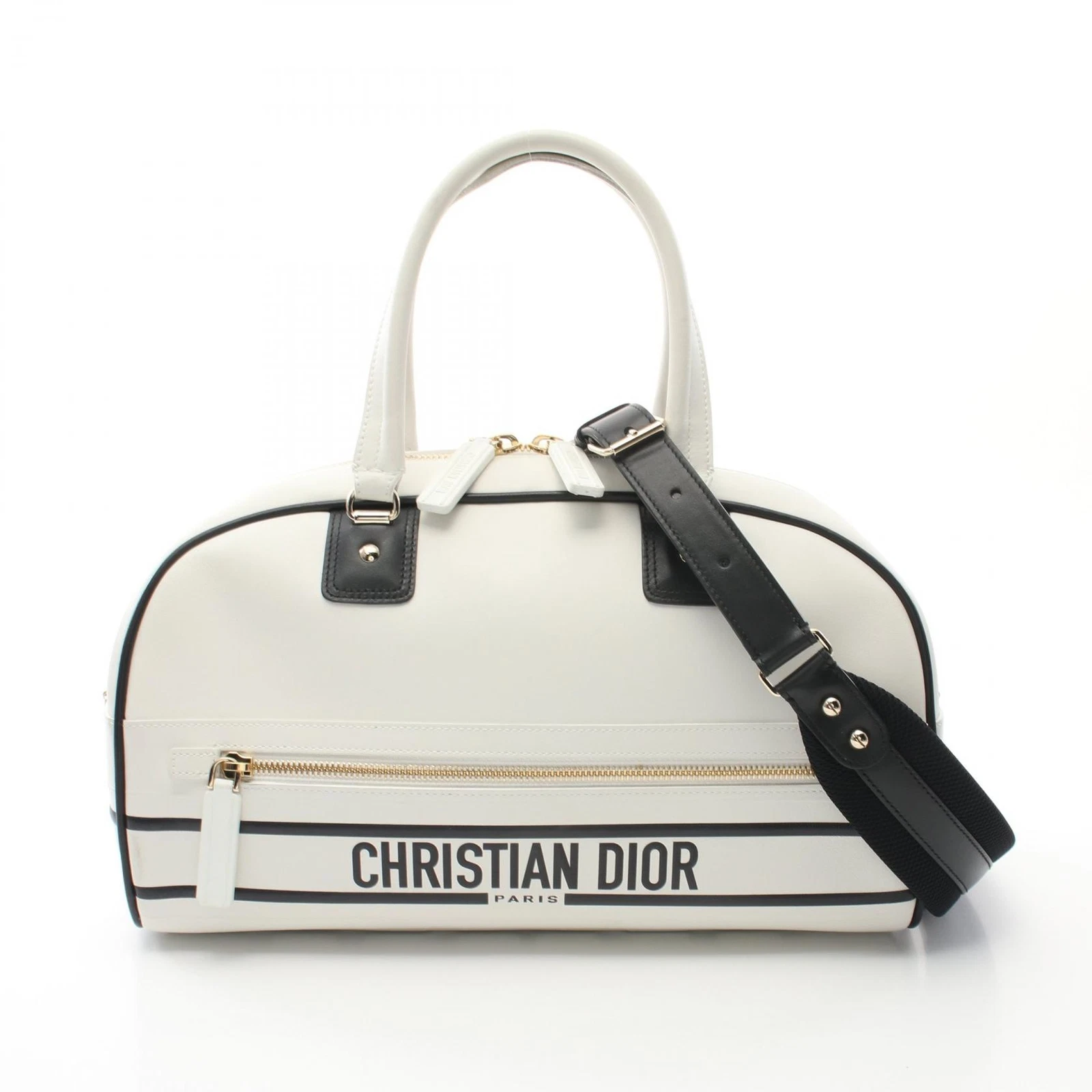Sac bandoulière Christian Dior VIBE moyen bowling main M6202OOBR cuir blanc BK