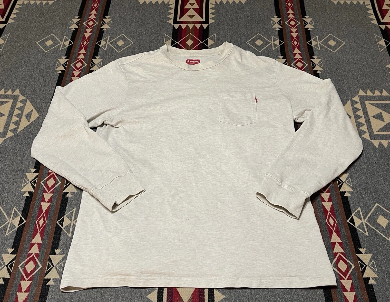 T shirt homme SUPREME NYC taille L coton manches longues poche gris chiné T5