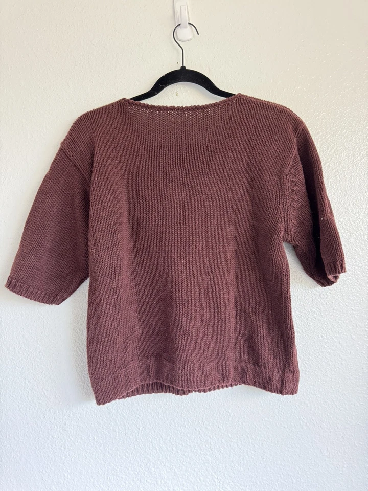 Suéter Tejido Floral Marrón Algodón Ramie Mediano De Colección Años 80 JH Coleccionables Para Mujer Foto 2 de 4