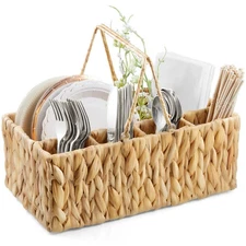 Silverware Holder for Party Wicker Utensil Caddy Water Hyacinth Basket