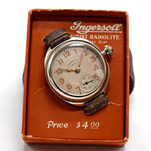 Collectable Antique WW1 Era Ingersoll Radiolite Trench Watch in Box for Repair