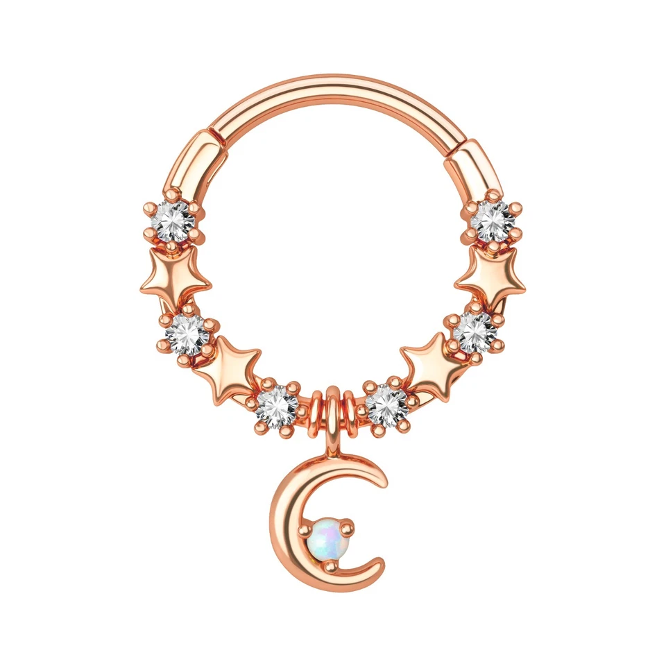 CZ Opal Cartilage Earrings Septum Clicker Stainless 16G Helix Snug Piercing - Image 4 of 4