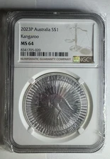 2023-P Australia 1 oz .9999 Fine Silver Kangaroo NGC MS64
