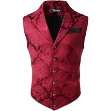 Handmade Red Mens Victorian Suit Gentleman Vest Steampunk Gothic Waistcoat Usa