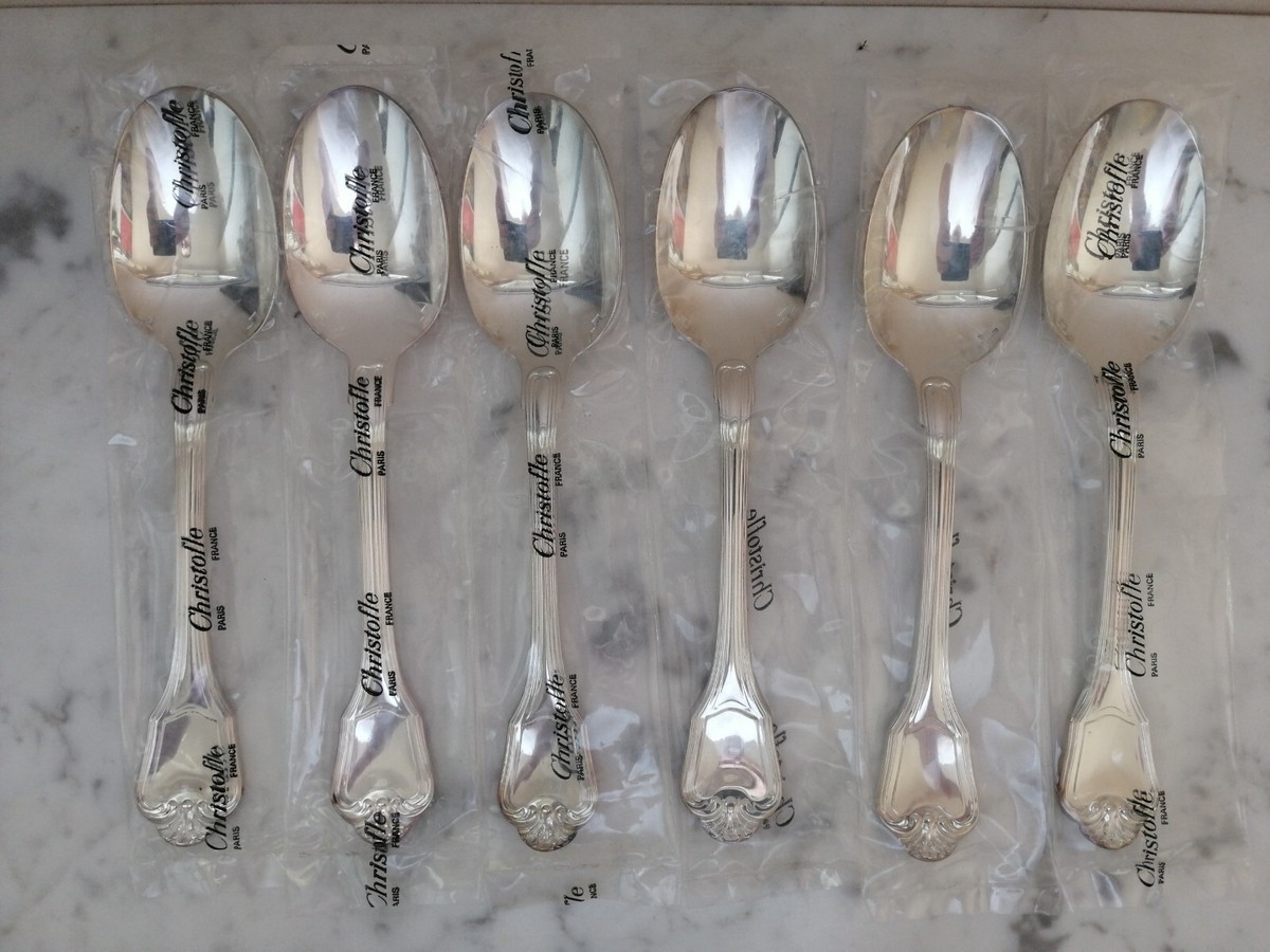 PORT ROYAL SET of 6 Christofle Silver-plate DINNER SPOONS