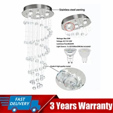 Modern Luxury Crystal Rain Drop Spiral Chandelier Pendant Lamp LED Ceiling Light