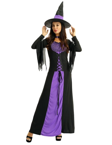 Women's Halloween Wicked Witch Theme Cosplay Costume Outfit Purple Classic Dress - Imagen 7 de 45