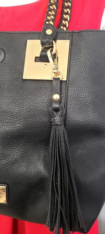 Marc New York Large Black Purse Bag Tote Gol Tone Hardware Tassel Braides Chain - Image 4 of 4