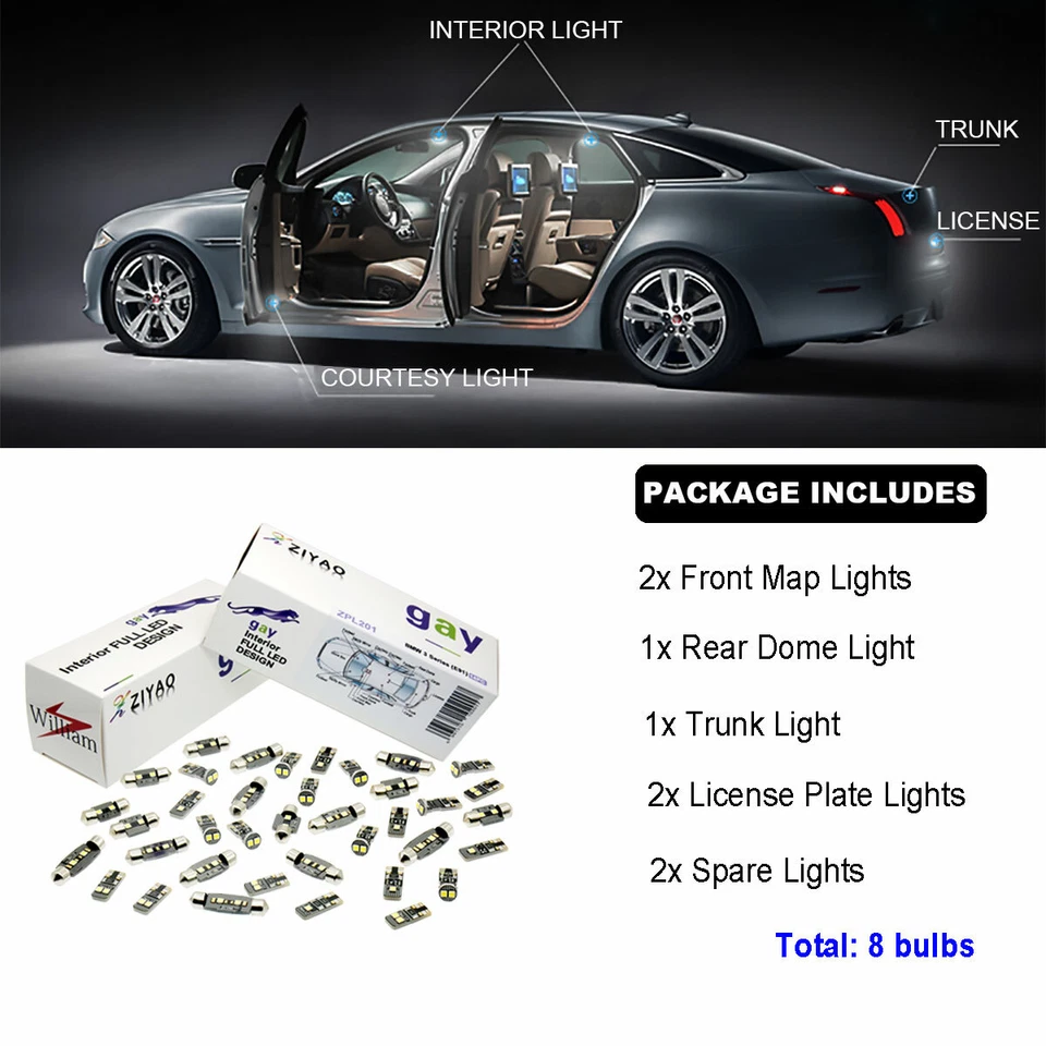 Kit de luces LED interiores blancas Super Deluxe de 8 piezas para Toyota Yaris/Vitz 2006-2020 Foto 2 de 4