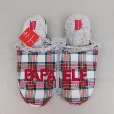 Wondershop Men Papa Elf Tartan Plaid Faux Fur Lined Christmas Slippers 13-14 XL - Image 1 of 4