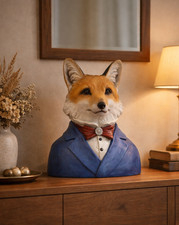 Large Fox Bust Sculpture Ornament – Gentleman Style – 39cm Statement Home Decor