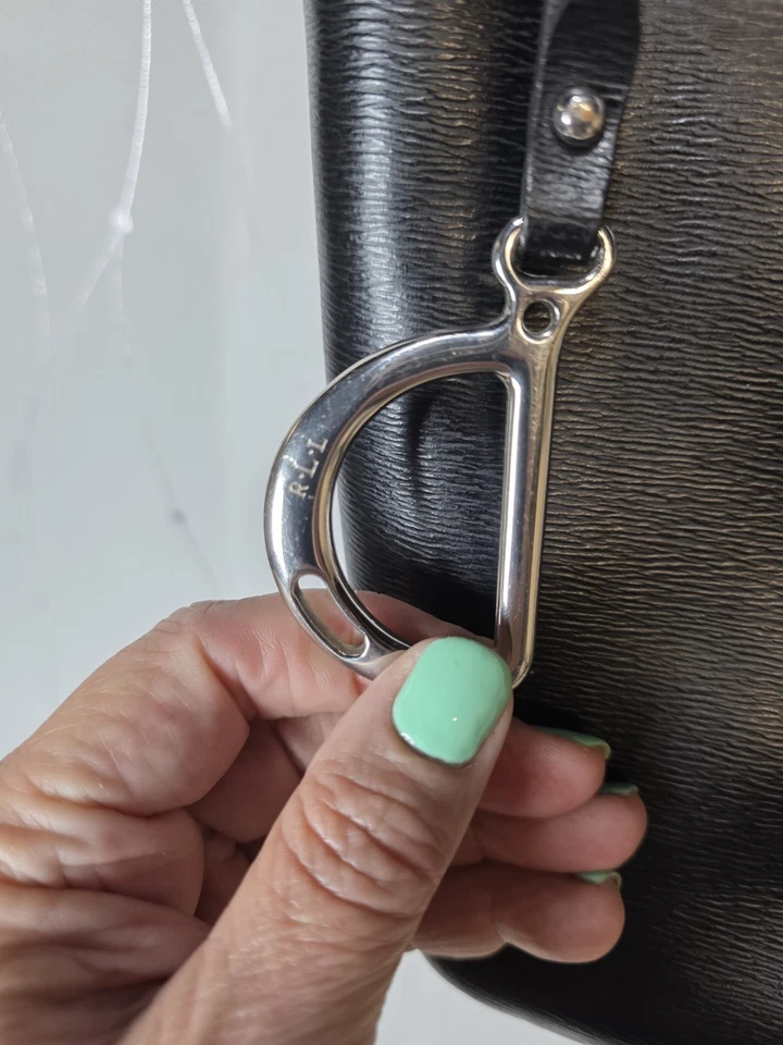 Lauren Ralph Lauren Sloan Tote Black Embossed Emblem READ Quiet Luxury Classic - Image 3 of 4