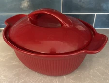 Grestel Stoneware Cranberry Casserole Portugal Ribbed Edge W/Lid 12.5”x9.5” EUC