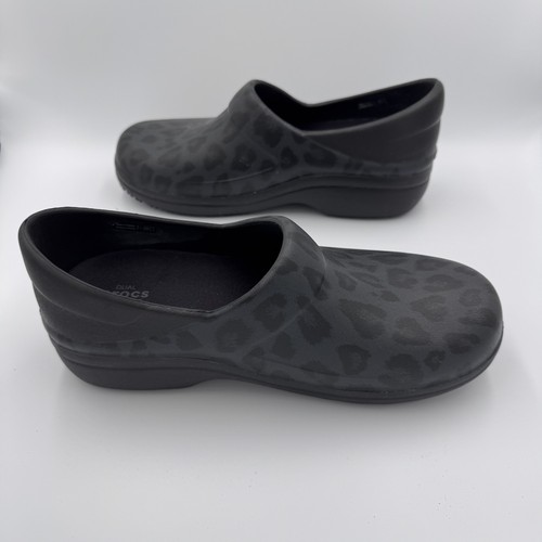 Crocs Neria Pro II Black Leopard Slip On Nurse Shoes Clogs Size 10 EUC - Picture 6 of 12