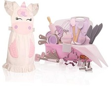 Kids Baking Set with storage case, real working utensils, cookie Unicorn