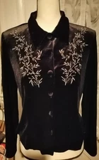 Black Velvet  Embroidered Jacket Cropped  Women Back-Open Fancy