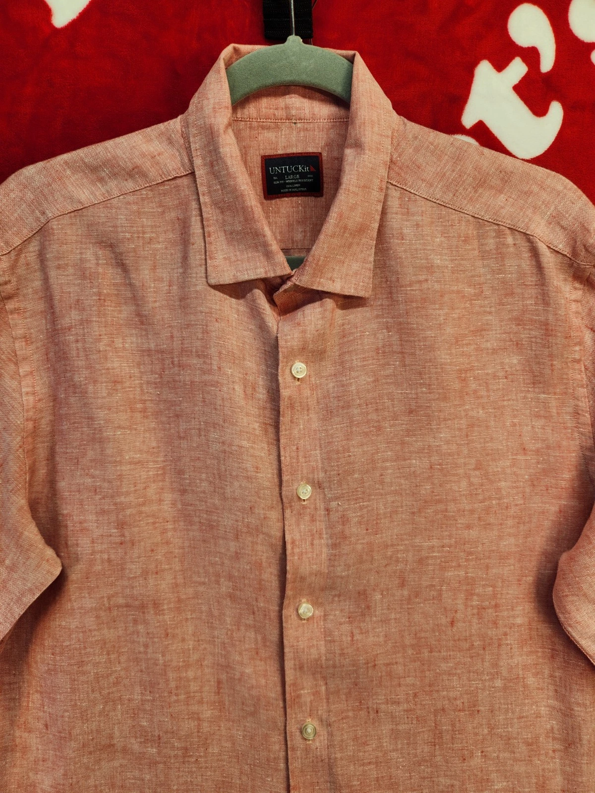 UNTUCKit Linen Shirt Mens Large Slim Fit Coral Button Down