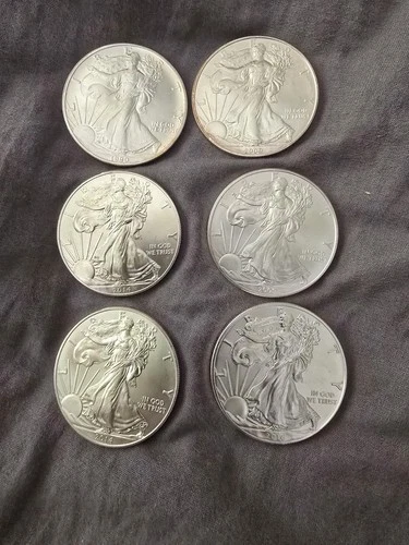 2 2009, 2 2014, 1 1990, 1 2016 American Silver Eagles 1 OZ, .999 FINE