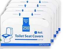 Reli. Toilet Seat Covers 1000 Pcs, 4 Packs of 250 , Disposable, Flushable.