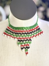 African- Maasai- Handmade Glass Bead  Shell Choker Necklace-Black- Kenya- New q