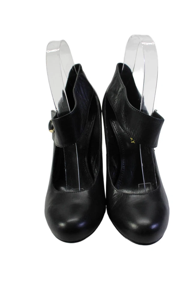 Bombas femininas B Makowsky salto bloco tornozelo couro preto tamanho 7 - Imagem 2 de 4