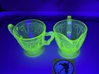 Vintage Anchor Hocking Uranium Green Cameo Ballerina Footed Sugar & Creamer Set