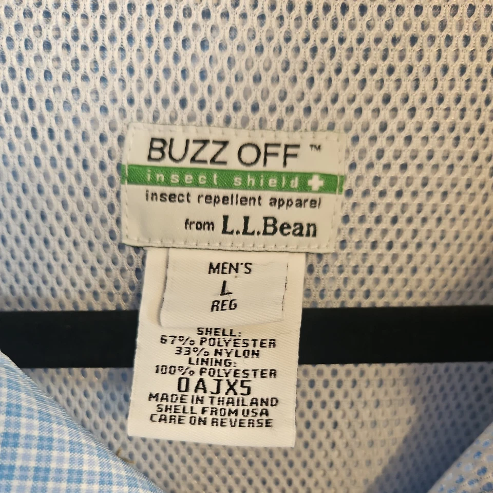 LL Bean Mens sz L Blue Vented Nylon Polyester Shirt Outdoor Hiking Buzz Off - Image 4 of 4