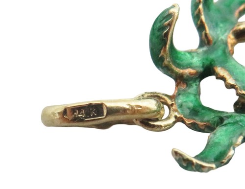 14k Yellow Gold Green Enamel Double Palm Trees Charm - Picture 4 of 4