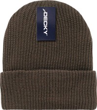 Brown Ribbed Watch Cap Beanie Knit Winter Hat Stretch Snowmobile Ski Decky