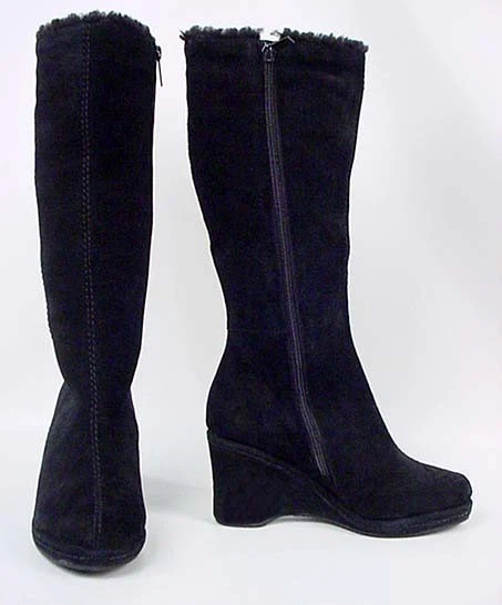 New Colin Stuart Women Black Suede High Heel Wedge Side Zip Boot Shoe Sz 10 M  - Image 3 of 3