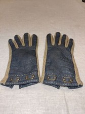 VIntage Blue  Taupe Aris Novakid Pebbled Leather Driving Gloves Sz Large L