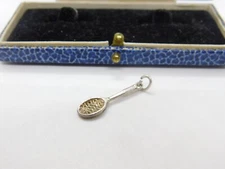 Sterling Silver Small Tennis Racket Charm Pendant Vintage c1970