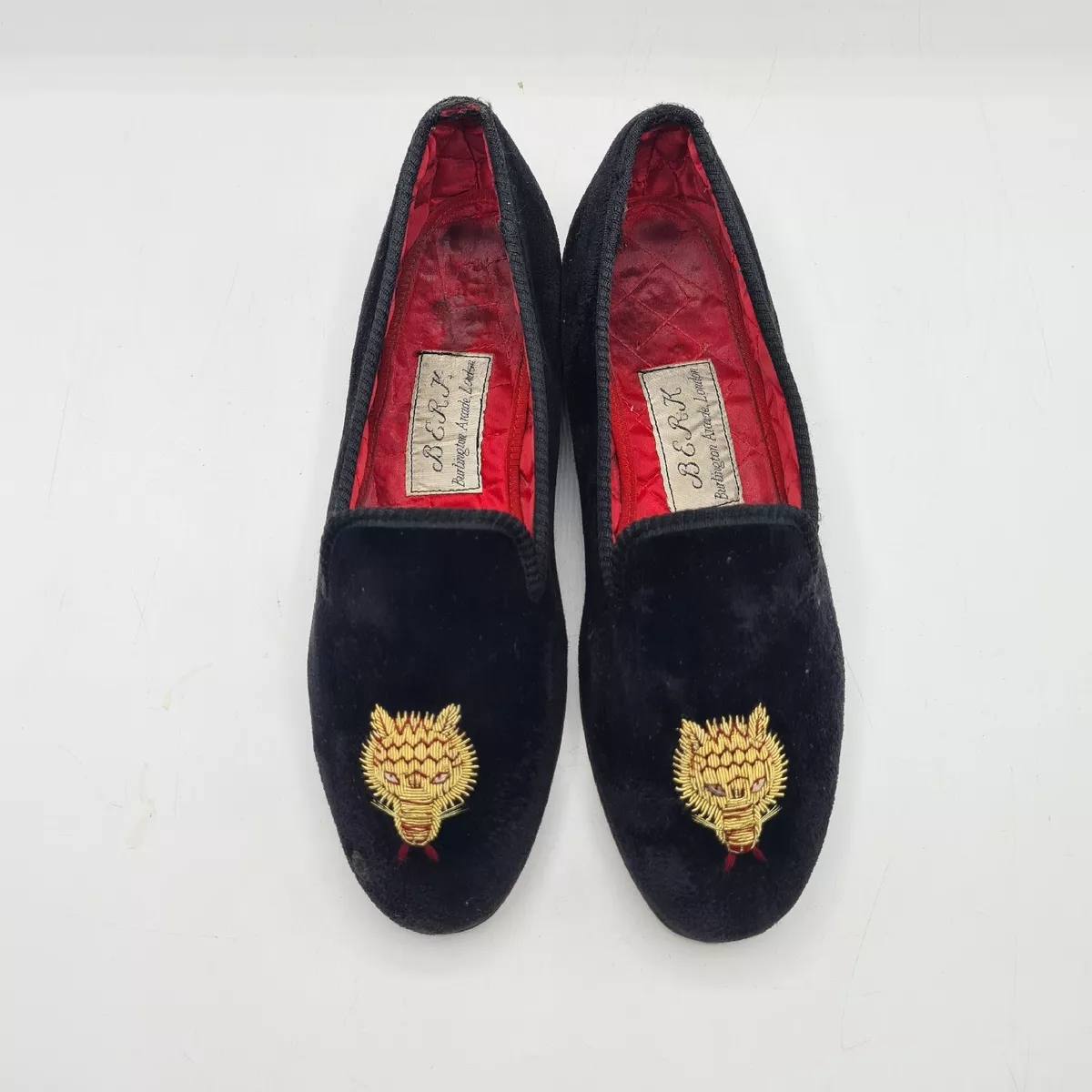 Berk Burlington Arcade London Tiger Black Velvet Shoes Size UK 5