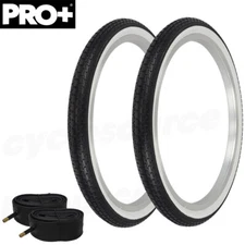 PRO+ Bicycle 20" x 1.75" Black/White Wall Small Brick Tread (2) TIRES &TUBE