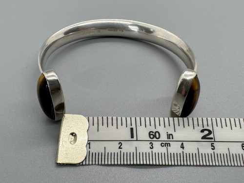Vintage N.B Silver Mid Century London 1973 Tiger’s Eye Torc Bangle - 6.5” 21g - Picture 12 of 12