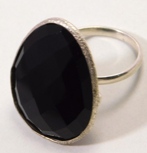 Großer schwarzer Onyx Ring Chackerschliff Edelsteinring 925 Silber Schmuck