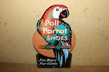 Vtg Poll Parrot Shoes For Boys And Girls Porcelain Metal Sign