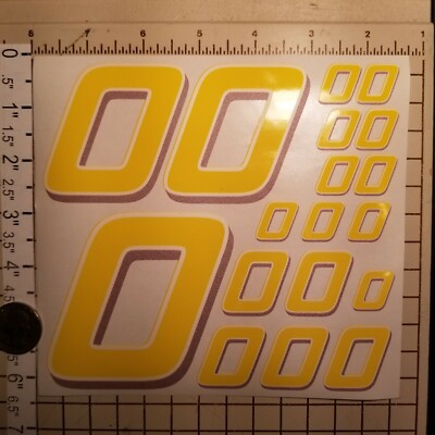 Yellow w/white & lavender  #0's  Racing Numbers Vinyl Decal Sheet 1/10-1/12 